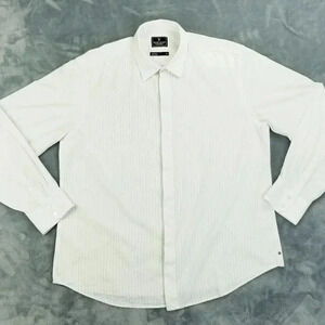 Marc Ecko XL Hidden Button White Black Pin Stripe Floral Embossed Cotton Shirt